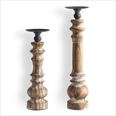 Lathed Solid Wood Candle Stand With a Black Metal Top Display for Mid-Sized Candles