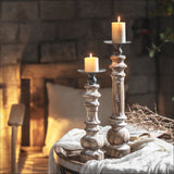 Lathed Solid Wood Candle Stand With a Black Metal Top Display for Mid-Sized Candles