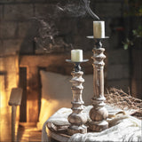Lathed Solid Wood Candle Stand With a Black Metal Top Display for Mid-Sized Candles