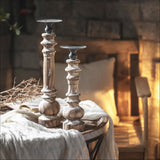 Lathed Solid Wood Candle Stand With a Black Metal Top Display for Mid-Sized Candles