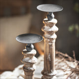 Lathed Solid Wood Candle Stand With a Black Metal Top Display for Mid-Sized Candles