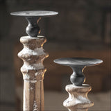 Lathed Solid Wood Candle Stand With a Black Metal Top Display for Mid-Sized Candles