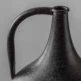 Rustic Metal Display Vase With a Dark Grey Paint and an Off-White Decor Band with a Beige Design