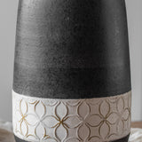 Rustic Metal Display Vase With a Dark Grey Paint and an Off-White Decor Band with a Beige Design