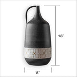 Rustic Metal Display Vase With a Dark Grey Paint and an Off-White Decor Band with a Beige Design