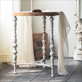 Solid Wood and Rustic White Metal Antique Coffee Side Table or Nightstand