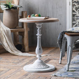 Antique Coffee & Tea Table For 2 With a Natural Wooden Top & Bottom and a Metal Centre Dowel