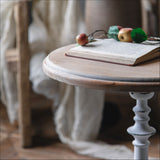 Antique Coffee & Tea Table For 2 With a Natural Wooden Top & Bottom and a Metal Centre Dowel