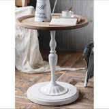 Antique Coffee & Tea Table With a Natural Wooden Top, Metal Centre Dowel and Thick Wooden Base