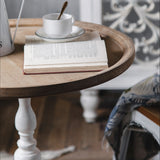 Antique Coffee & Tea Table With a Natural Wooden Top, Metal Centre Dowel and Thick Wooden Base