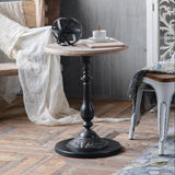 Antique Coffee & Tea Table For 2 With a Natural Wooden Top & Bottom and a Metal Centre Dowel