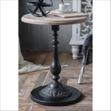 Antique Coffee & Tea Table For 2 With a Natural Wooden Top & Bottom and a Metal Centre Dowel