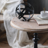 Antique Coffee & Tea Table For 2 With a Natural Wooden Top & Bottom and a Metal Centre Dowel