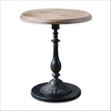 Antique Coffee & Tea Table For 2 With a Natural Wooden Top & Bottom and a Metal Centre Dowel