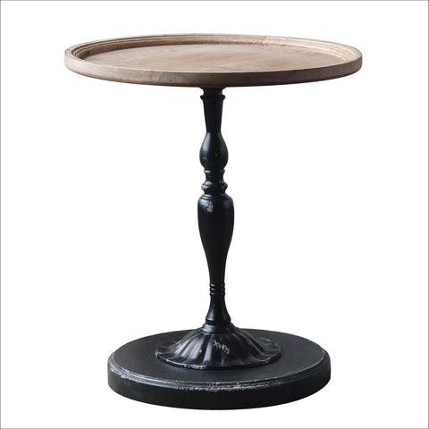 Antique Coffee & Tea Table With a Natural Wooden Top, Metal Centre Dowel and Thick Wooden Base