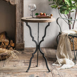 Coffee & Tea Table With a Rustic Wooden Top and Natural Curved Rugged Solid Steel Legs