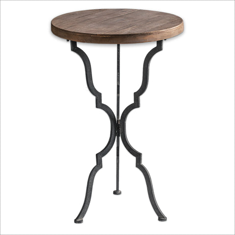 Coffee & Tea Table With a Rustic Wooden Top and Natural Curved Rugged Solid Steel Legs