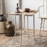 Solid Wood and Rustic White Metal Antique Coffee Side Table or Nightstand