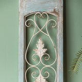 Antique White and Light Blue Weathered Wall Display Door With a Solid Steel Metal Design