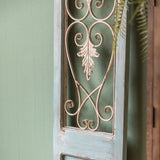 Antique White and Light Blue Weathered Wall Display Door With a Solid Steel Metal Design