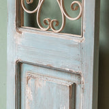 Antique White and Light Blue Weathered Wall Display Door With a Solid Steel Metal Design