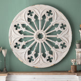 Circular Solid Steel With Cut-Out Design Wall Art Display Painted With an Off-white