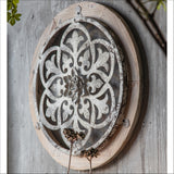 Circular Solid Wood Grain and Rustic Metal Flowing Design Wall Art With a Centre Flower Display