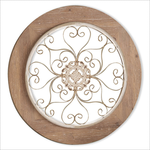 Circular Solid Wood and Rustic Metal Flowing Design Wall Art Display