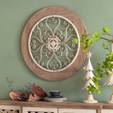 Circular Solid Wood and Rustic Metal Flowing Design Wall Art Display