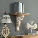 Floating Wooden Wall Shelf With A Rustic White Finish And Antique Look & Design