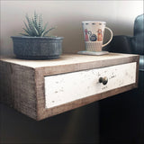 Bedside NightStand With an Aged Country Style Look & Feel and White Drawer Front