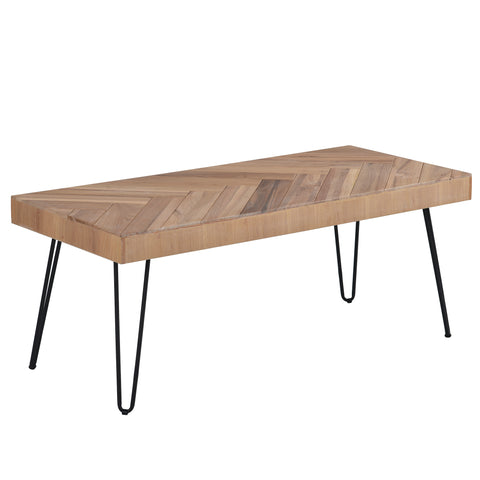 Modern Coffee Table For Living Room w/Chevron Pattern & Metal Hairpin Legs,Thick, Old Elm Wood Finished