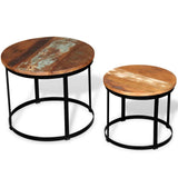 Two Piece Coffee Table Set Solid Reclaimed Wood Round 15.7"/19.7"