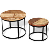 Two Piece Coffee Table Set Solid Reclaimed Wood Round 15.7"/19.7"