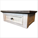 Off-White Floating Bedside Table With Rustic Brown Wooden Top And Back French Cleat